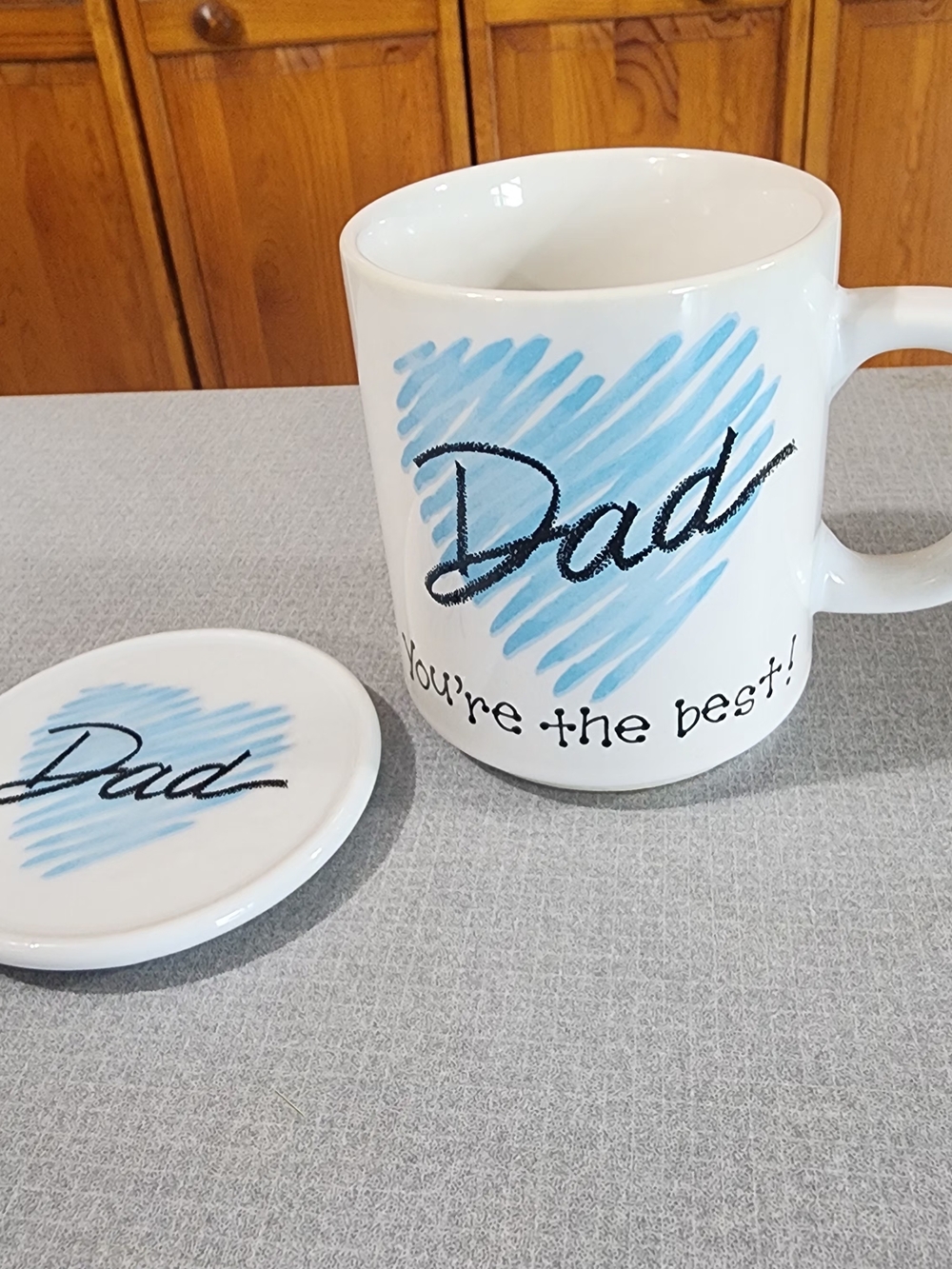 Dad 'You're the Best' White Ceramic Mug with Lid - Blue Heart Design